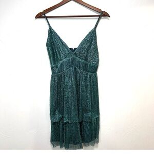 Trixxi mini dress green metallic straps spring